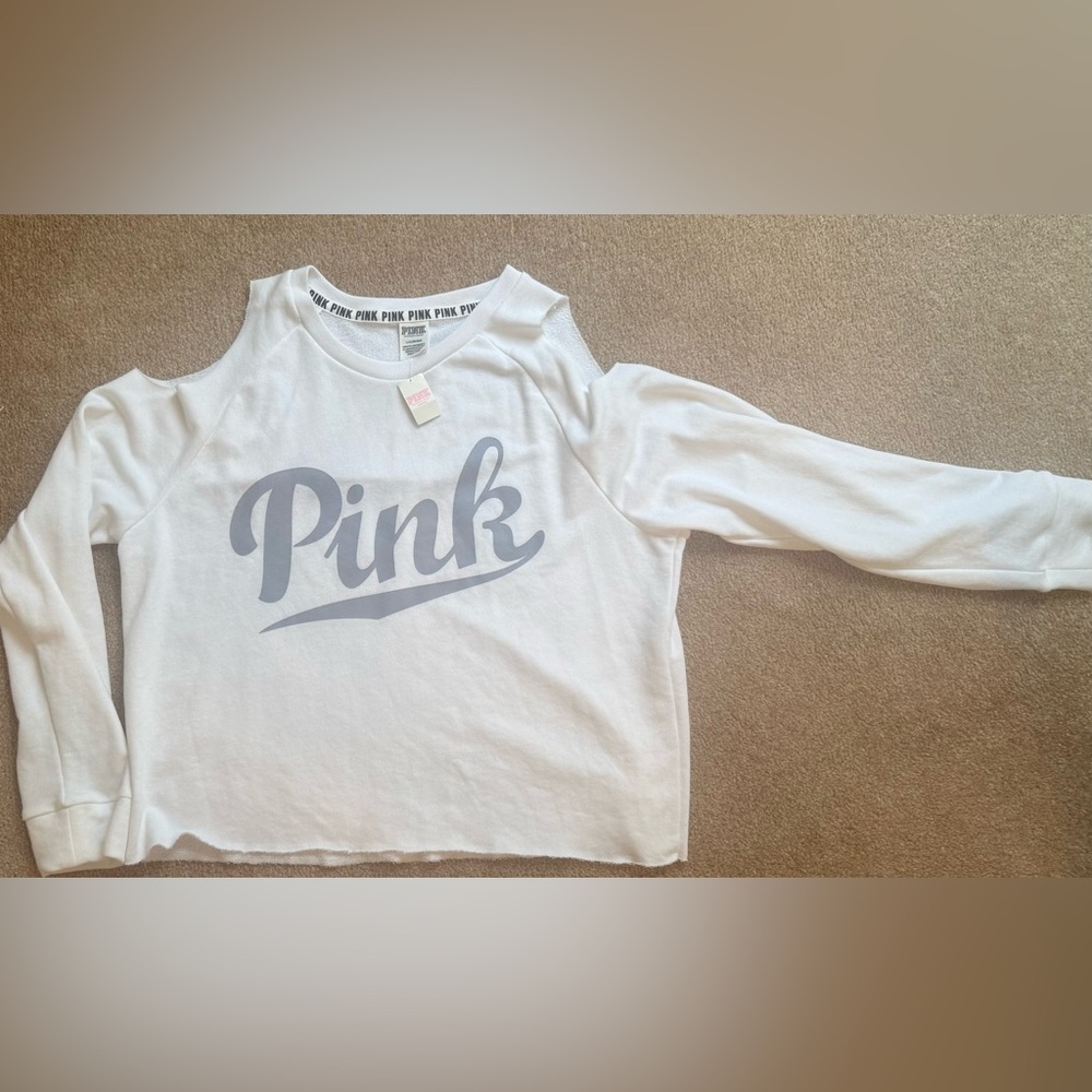 Victoria's Secret PINK White Cold Shoulder Sweatshirt Sz L